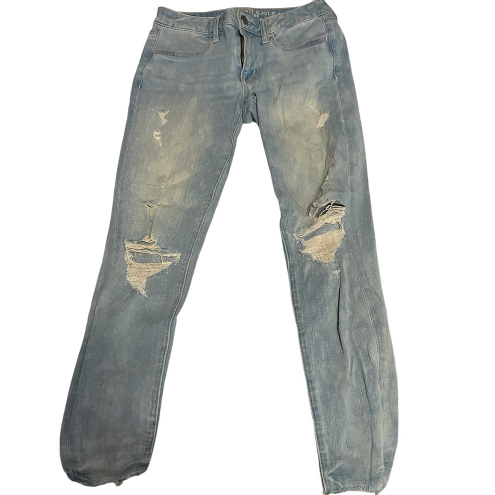 American Eagle Super Super Stretch X4 Distressed Skinny Jeans Light Wash 6 Short